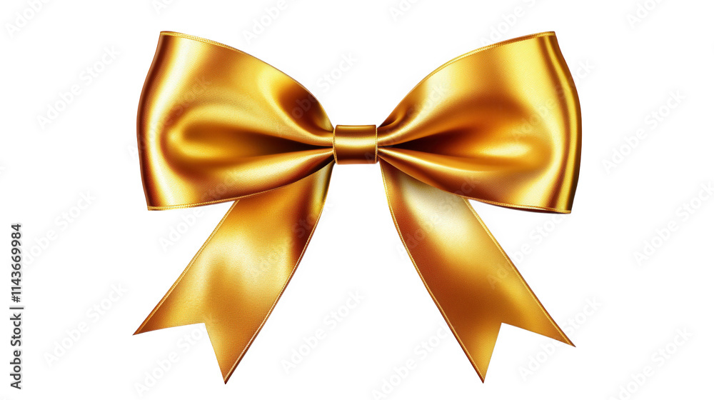 a golden ribbon bow with a glossy finish tied in a classic knot with two tails on a transparent background a golden ribbon bow with a glossy finish tied in a classic knot with two tails on a transparent background