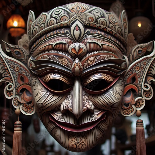 A traditional mask from a different culture Evokes mystery ritua photo