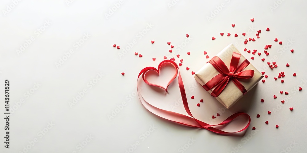Romantic Gift with Red Ribbon Heart and Confetti Romantic Gift with Red Ribbon Heart and Confetti