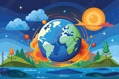 An illustration highlights the effects of ozone layer depletion on the Earth's atmosphere and environment Ozone layer depletion illustration