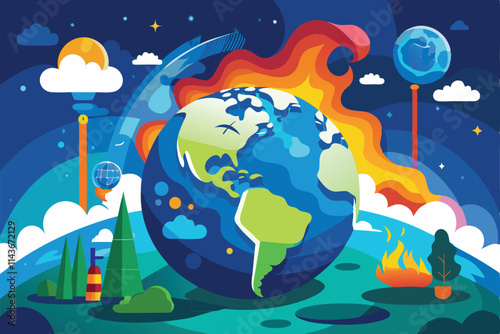 This illustration depicts the impact of ozone layer depletion on the Earth, highlighting environmental changes Ozone layer depletion illustration
