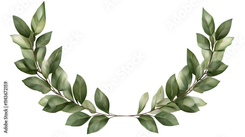 Laurel crown twig with detailed leaves, isolated on transparent
