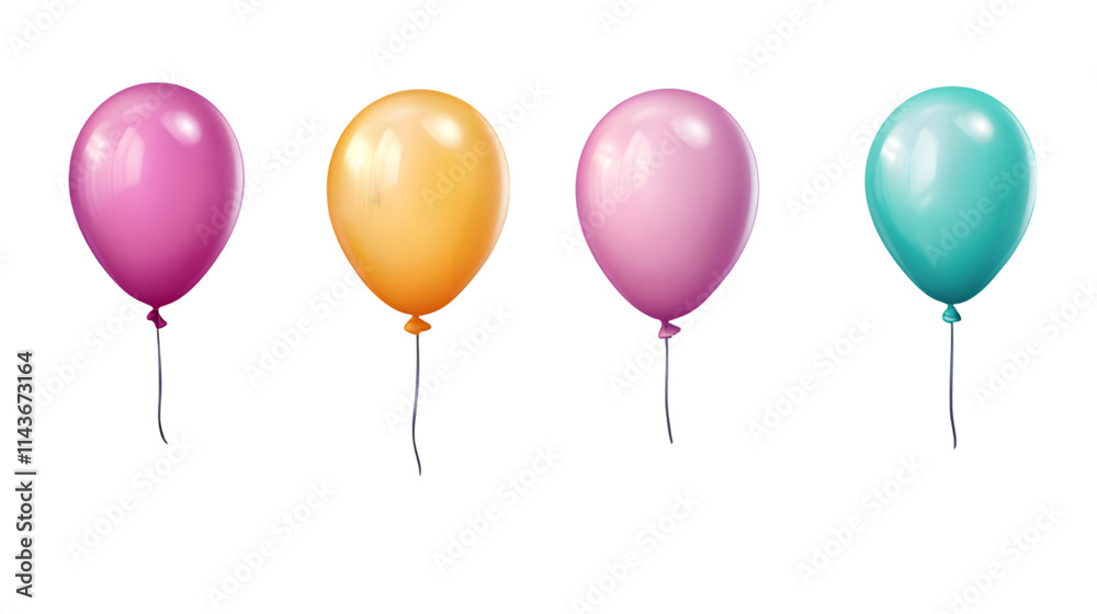 Multi-colored balloons in various shapes, isolated on transparent Multi-colored balloons in various shapes, isolated on transparent