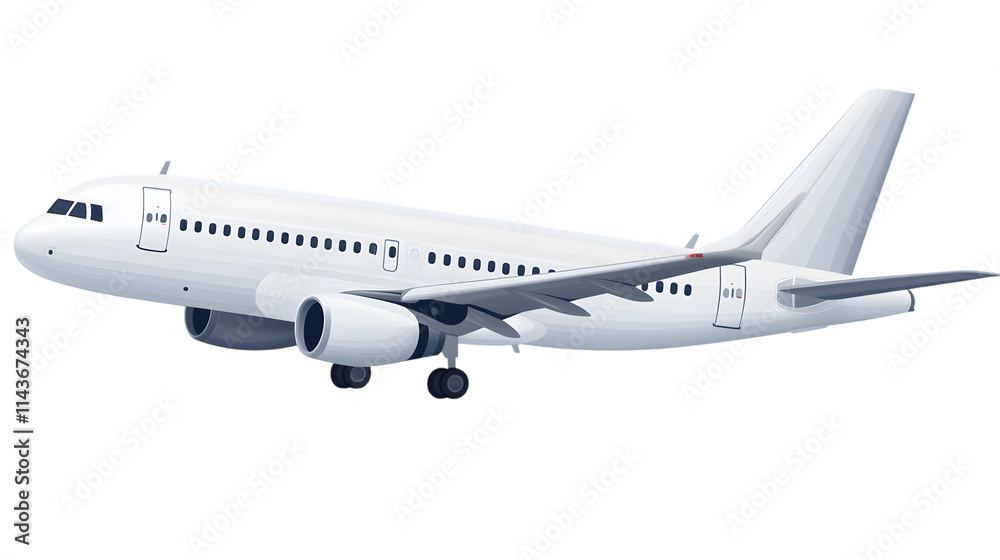 Passenger airplane in a clipart style, flying in the sky, isolated on transparent Passenger airplane in a clipart style, flying in the sky, isolated on transparent