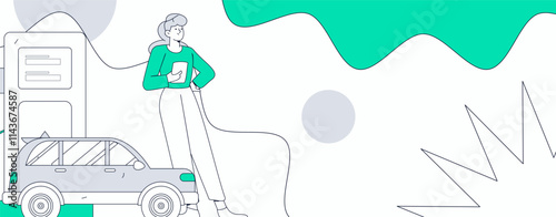 Vector Internet operation hand-drawn illustration of people getting discounts for refueling their cars
