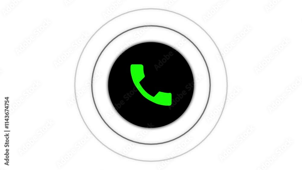 Calling icon with radio wave signal animation on white background.
