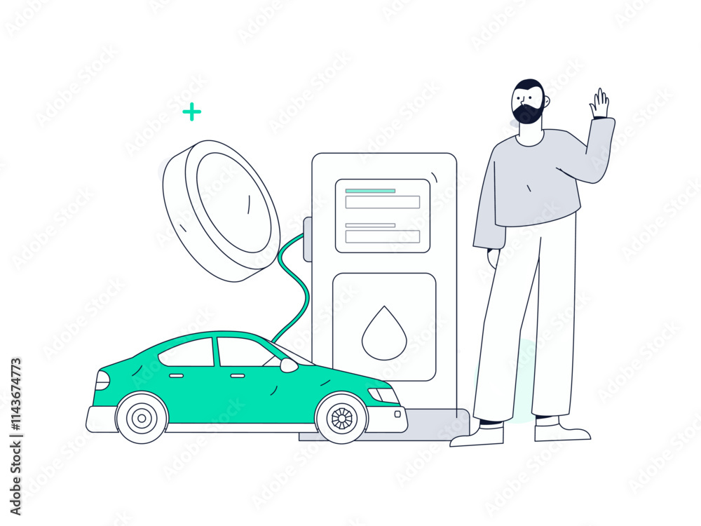 Naklejka premium Vector Internet operation hand-drawn illustration of people getting discounts for refueling their cars 