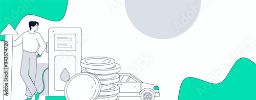 Vector Internet operation hand-drawn illustration of people getting discounts for refueling their cars
