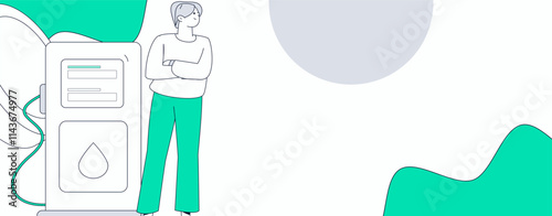 Vector Internet operation hand-drawn illustration of people getting discounts for refueling their cars
