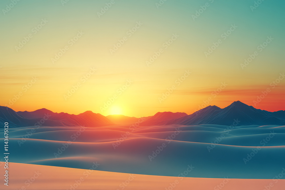 Fototapeta premium Breathtaking sunset over serene snow-covered mountains and rolling dunes