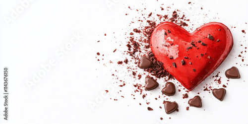 vibrant red heart surrounded by cho te pieces and shavings evokes love