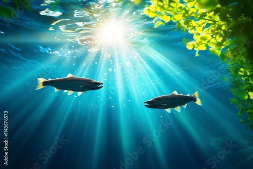 Salmon fish swimming in aquatic habitat underwater scene wildlife photography nature view photo