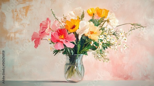 Ethereal Spring Elegance: A Rustic Still Life Oil Painting of Neutral Vintage Flowers in a Vase, Perfect for Farmhouse Decor