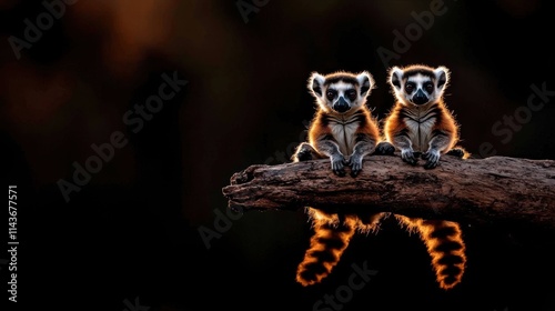 Lemurs playfully climbing on tree branches in the madagascan jungle wildlife photography vibrant natural habitat close-up view photo