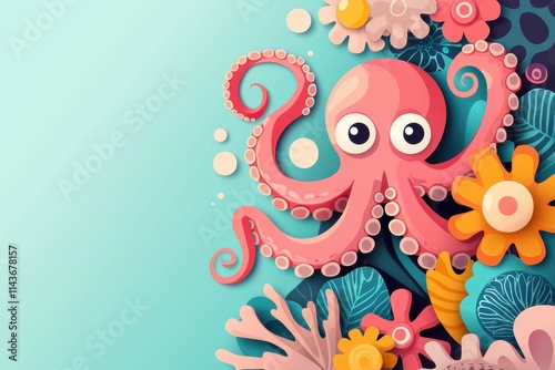 Mysterious underwater camouflage of an octopus among vibrant coral reefs tropical ocean artistic illustration colorful marine life photo