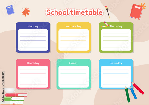 SchoolTimetable, a weekly schedule for students, illustration design.