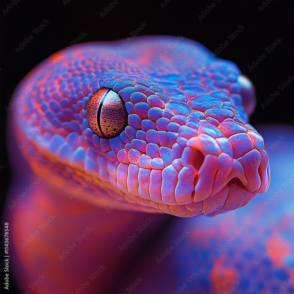 Fototapeta premium Hypnotic Snake Portrait with Psychedelic Iridescent Scales and Details Illustration