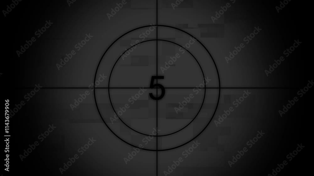 Countdown movie from 0 to 5 number. Old film movie timer count in grey retro style. Movie-style countdown Counting from 10 seconds.