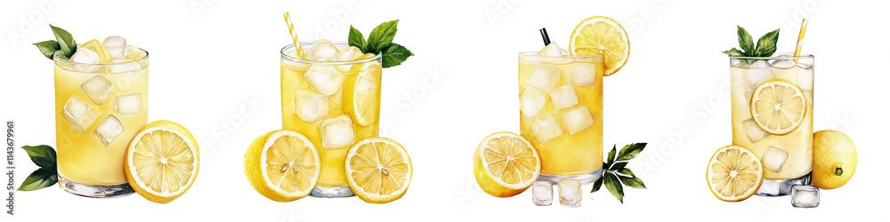 Delectable Lemonade Refreshments with Vibrant Citrus Slices and Fresh Leaves Delectable Lemonade Refreshments with Vibrant Citrus Slices and Fresh Leaves