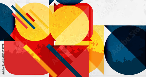 Squares, circles and triangles and grainy noisy texture. Vector Illustration For Wallpaper, Banner, Background, Card, Book Illustration, landing page