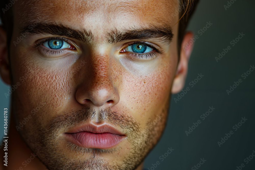 A close up of a man with blue eyes looking at the camera A close up of a man with blue eyes looking at the camera