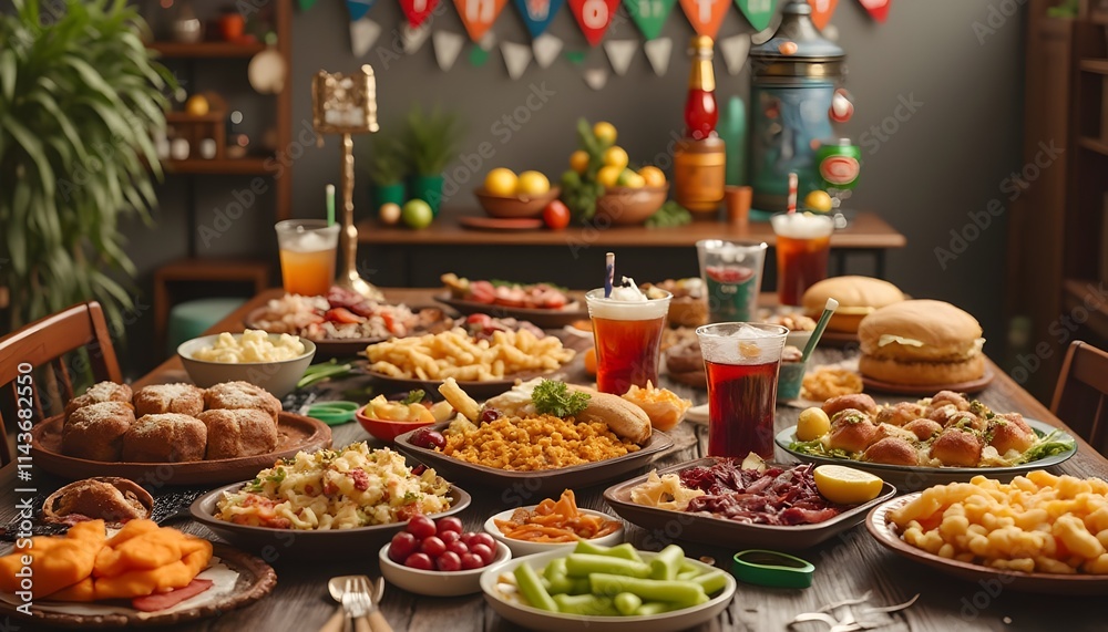 Super Bowl Party Table with Snacks and Team-Themed Decorations Super Bowl Party Table with Snacks and Team-Themed Decorations