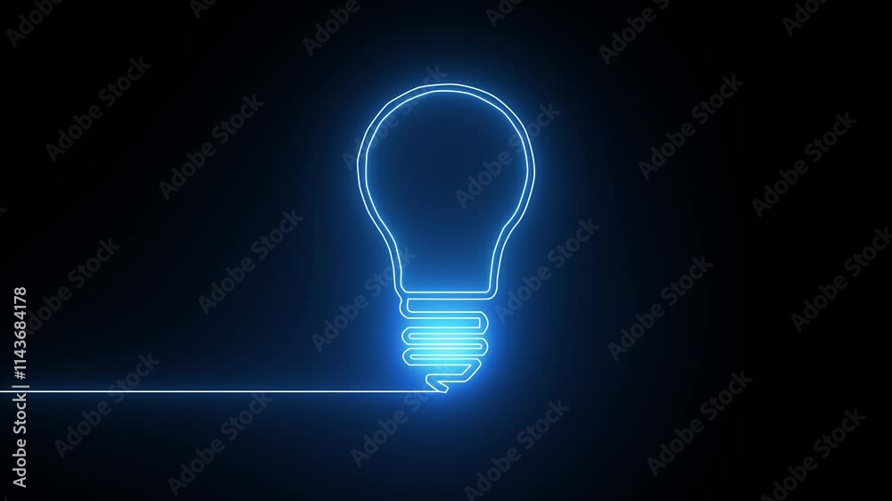Neon light bulb icon with animation on black background. Energy idea, Electric neon bulb icon and black background. Neon light bulb icon with animation and Innovation concept. Neon light bulb icon with animation on black background. Energy idea, Electric neon bulb icon and black background. Neon light bulb icon with animation and Innovation concept.