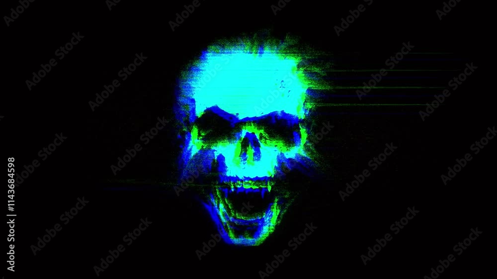 Skull face animation with abstract color effects. 4K quality footage Skull face animation with abstract color effects. 4K quality footage