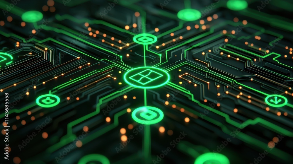 Fototapeta premium Abstract Digital Circuit Pattern with Green Glowing Elements