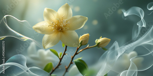 jasmine flower blooming in spectral background, created by generative ai