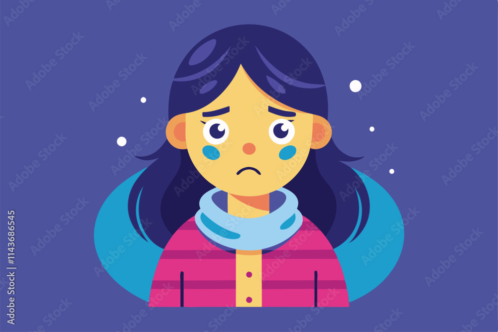 A young girl with a sad expression features customizable elements in a flat design style Sad customizable illustration with a flat design. A young girl with a sad expression features customizable elements in a flat design style Sad customizable illustration with a flat design.