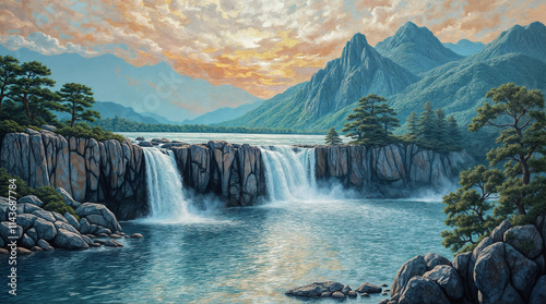 Mountains and waterfalls in Korea
