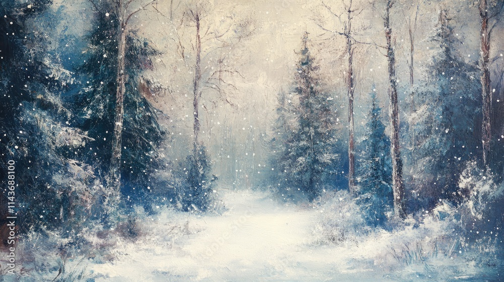 A serene winter landscape with snow-covered trees and a tranquil path through the forest. A serene winter landscape with snow-covered trees and a tranquil path through the forest.