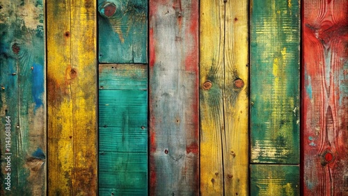 Vibrant Hues of Distressed Wooden Planks, a Colorful Surface Texture