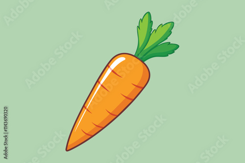 A vibrant carrot illustration featuring leafy greens set against a plain backdrop, showcasing its design Simple vector drawing of a carrot on a plain background.