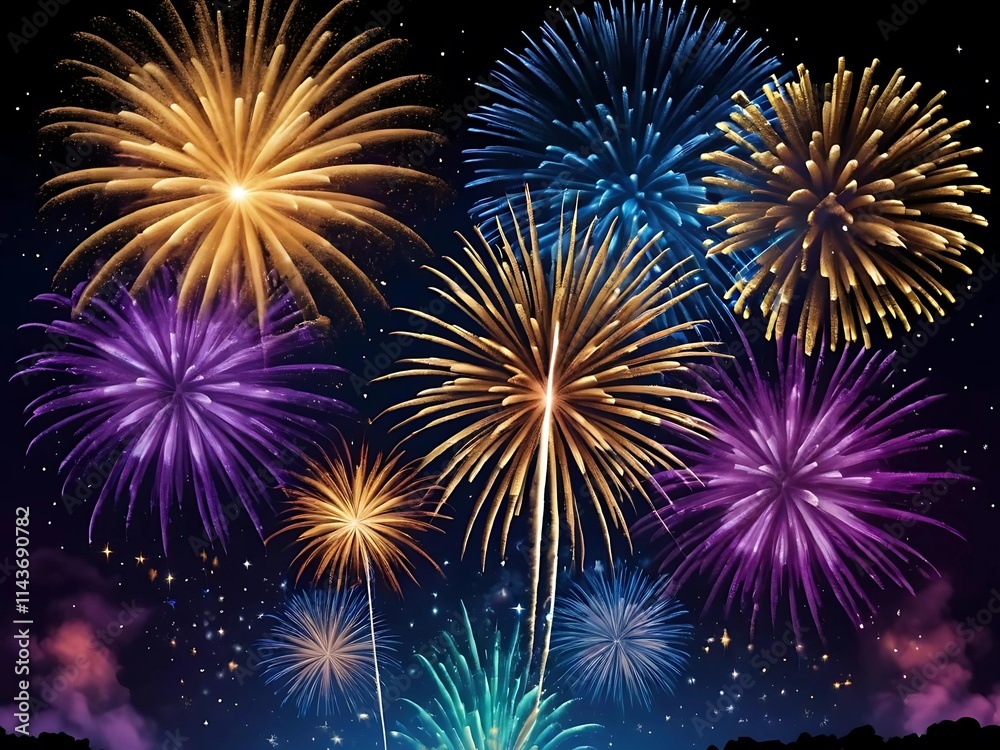 Some different colour fireworks in the night sky Some different colour fireworks in the night sky