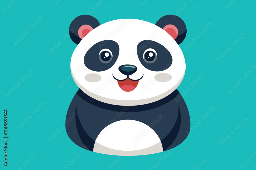 Fototapeta premium A joyful panda illustration features a cute smile, round face, and vibrant flat colors on a colorful backdrop Smiling panda illustration, flat style