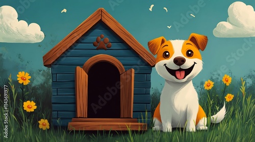 Charming vector illustration of a doghouse with a happy dog perfect for petrelated projects photo