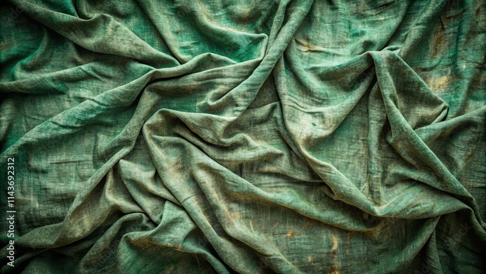 Obraz premium Textured Green Fabric Draped with Soft Folds and Subtle Staining