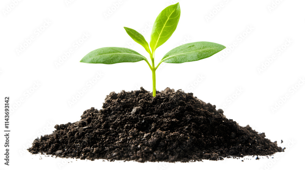 young plant growing in soil isolated on white young plant growing in soil isolated on white