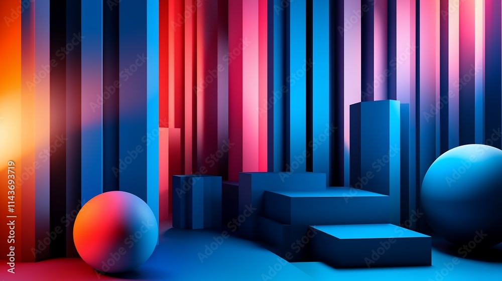 Abstract vibrant 3D background with geometric shapes and colorful lighting. Abstract vibrant 3D background with geometric shapes and colorful lighting.