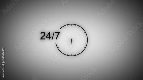 Glowing neon line Clock 24 hours icon isolated on black background. All day cyclic icon. 24 hours service symbol. photo