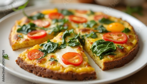 Freshly Made Frittata with Spinach, Tomatoes, and Bell Peppers