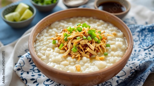 Khao Piak Khao Rice Porridge with Chicken and Scallions (Laotian Cuisine) photo