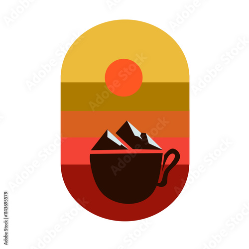 colorful mountain and moon logo illustration