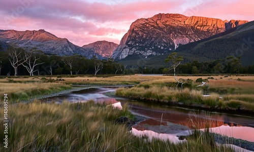 Serene Sunset Over Cradle Mountain Lake St Clair National Park photo