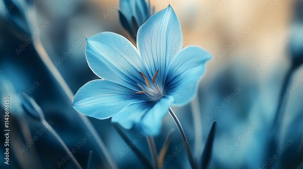 Fototapeta premium Elegant Blue Flower Close-Up with Soft Petals and Abstract Background
