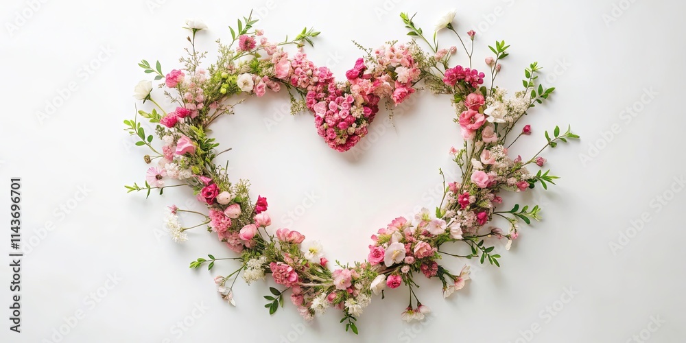 Floral Heart Shaped Arrangement of Delicate Pink and White Blossoms Floral Heart Shaped Arrangement of Delicate Pink and White Blossoms