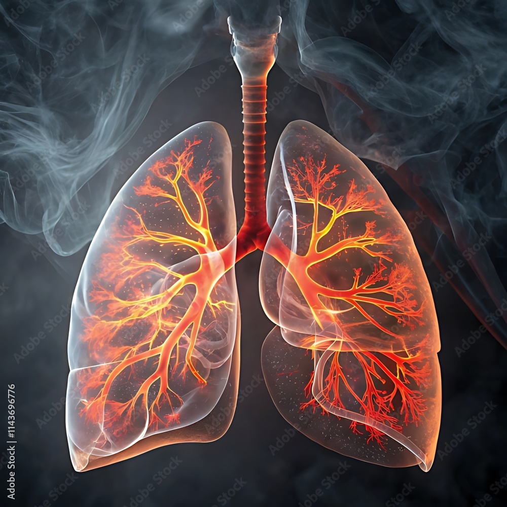 Detailed Illustration of Lungs with Smoke and Bronchi Detailed Illustration of Lungs with Smoke and Bronchi