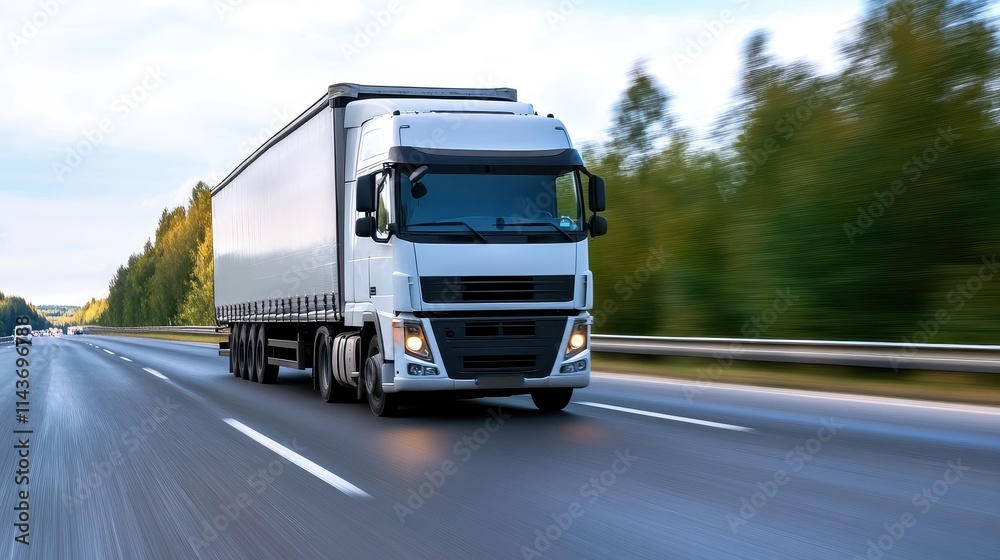 Moving freight truck on highway transport scene road environment dynamic viewpoint logistics concept Moving freight truck on highway transport scene road environment dynamic viewpoint logistics concept